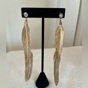 Gold Feather Dangle Earrings